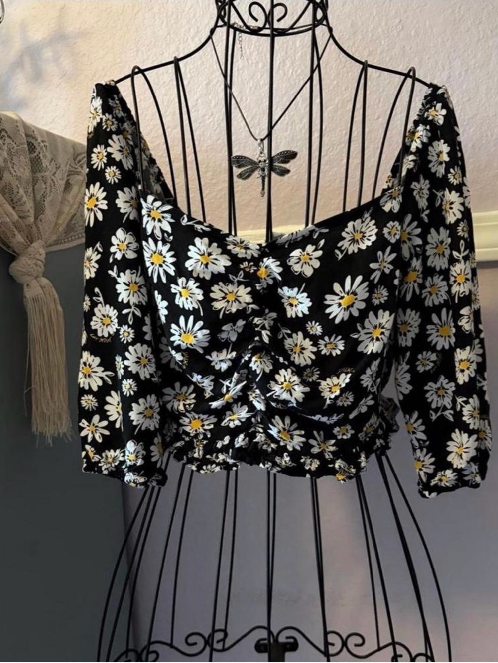 Luv Betsey By Betsey Johnson Floral Daisy Ruched Crop Top Size Small